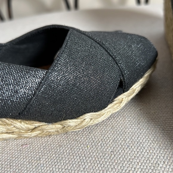 Lauren RL Cecilia open toe black with silver canvas sparkle Espadrilles wedge 7B - Picture 10 of 10
